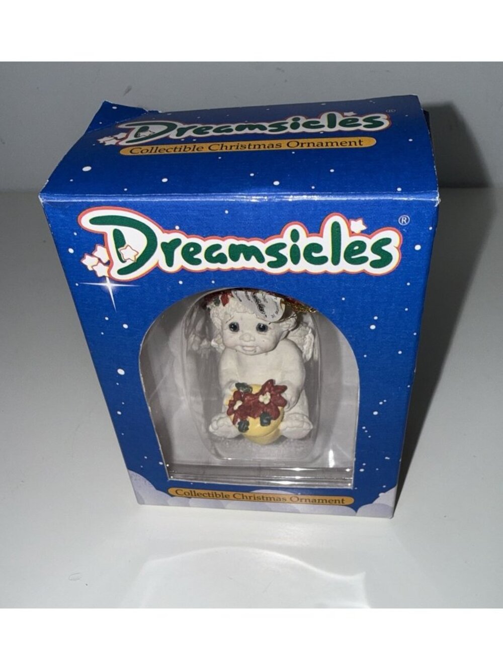 Vintage Dreamsicles CHERUB Angel Poinsettia Hanging Christmas Tree  Ornament